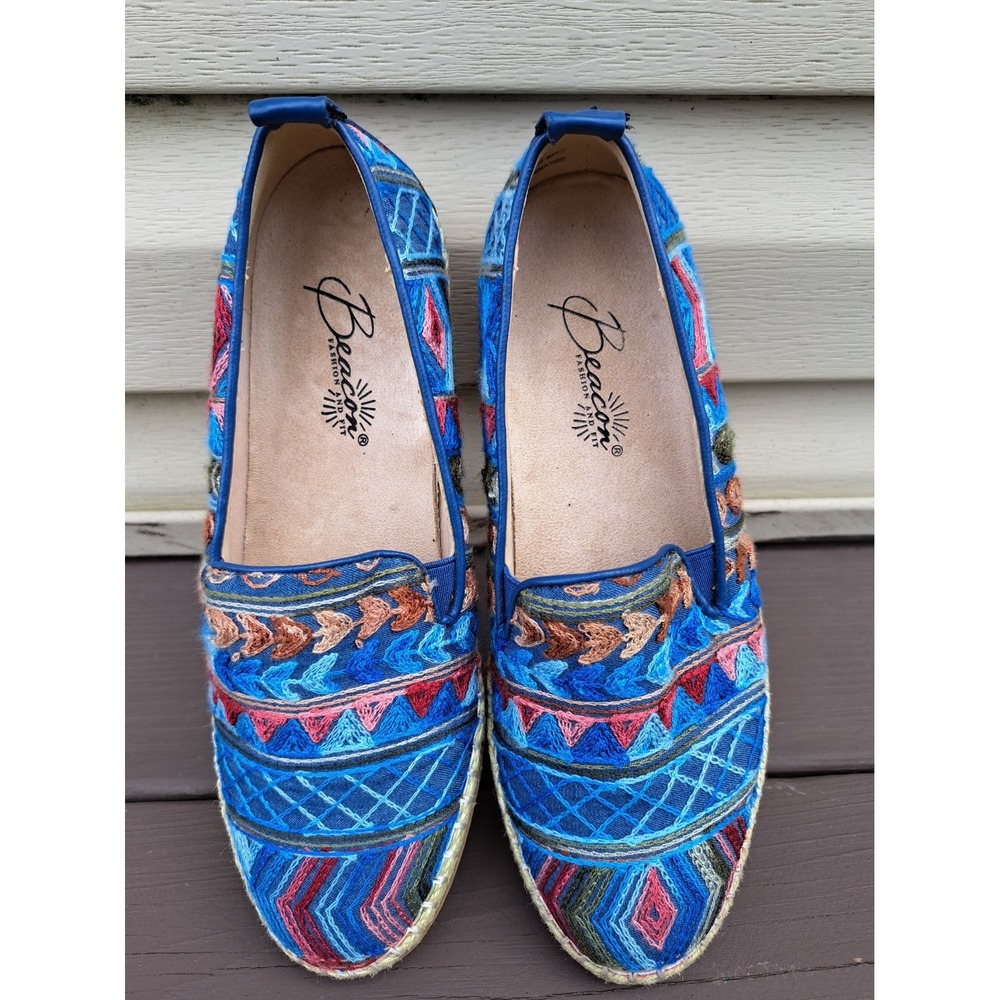 Beacon Fashion And Fit Women's Multicolor Embroidery Boho Slip-On Flat Shoes 8 M